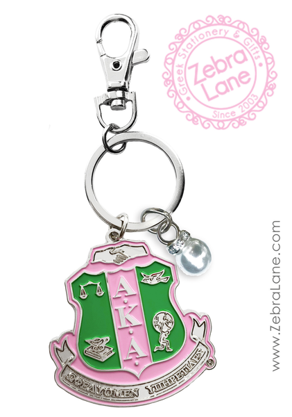 Alpha Kappa Alpha Shield Keychain with Pearl Charm