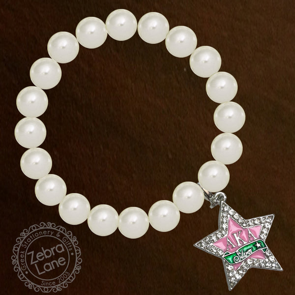 AKA Pearl Bracelet - Silver Star Shaped Charm