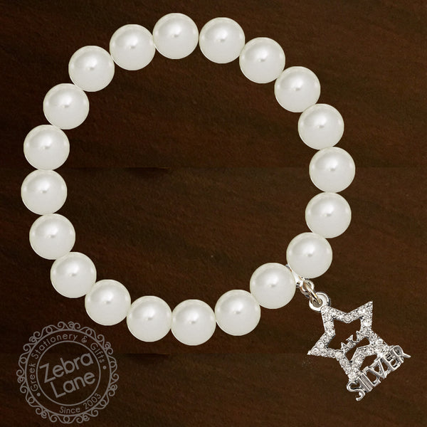 AKA Pearl Bracelet -Silver Star Crystal Charm